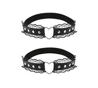 alisikee 2 ligas de encaje ajustables en forma de corazón, ligas elásticas para las piernas para mujer, Negro -, Talla única