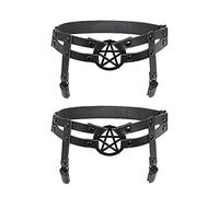 alisikee Liguero ajustable de la pierna de 2pcs con los clips negros, cinturón elástico de ligas del muslo para las mujeres, Star Garters, Talla Única