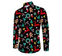 ALISISTER Camisa de Navidad para Hombre de Manga Larga Camisa Xmas con Estampado 3D de Hombre de Jengibre Camisa de Botón Camisa FEA de Navidad para Otoño Invierno Fiesta de Vacaciones XXL