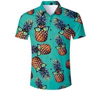 ALISISTER Camisa Hawaiana Hombre Manga Corta con Estampado de piña Camisa Luau de Hawai Tropical Hombres Casual Retro Aloha Holiday Button Down Vacation Shirts XL