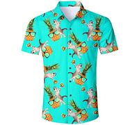 ALISISTER Camisa Hawaiana Hombre Manga Corta con Estampado de piña Gato Camisa Hawai Tropical Hombres Casual Retro Aloha Holiday Button Down Vacation Shirts XXL