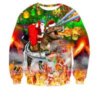 ALISISTER Sudadera navideña FEA para Hombres Sudadera navideña FEA Estampada por Dinosaurios 3D Sudadera navideña FEA de Manga Larga Regalo navideño Fiesta m