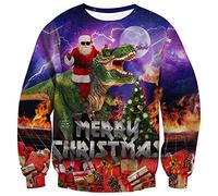 ALISISTER Ugly Christmas Jumpers para Hombres Mujeres Cool Dinosaurio Santa Impreso Suéter de Navidad Otoño Invierno Cuello Redondo Xmas Pullover Sudadera L