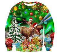 ALISISTER Unisex Christmas Jumpers 3D Novedad Gato Dinosaurio Gráfico Xmas Pullover Sweater Hombres Mujeres Vacaciones Festival Celebración Sudadera M