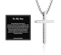 Alissl Collar de cruz para hombres y niños, cadena con colgante de acero inoxidable 316L, versículo bíblico, religioso, cristiano, regalo inspirador para oración, primera comunión, confirmación