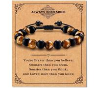 Alissl Pulseras de ojo de tigre para adolescentes, pulsera de piedra natural de 8 mm de doble protección, pulsera de cuentas ajustable hecha a mano, regalos de suerte para hijo, nieto, hermano, 6-10In