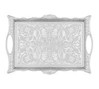 Alisveristime Bandeja otomana de zamak turco con motivos tradicionales, ideal para café y té, bandeja para seis personas (36,8 x 25 cm) (plateado)