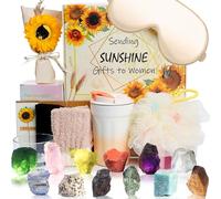 Alitifiy Get Well Soon - Caja de cuidado personal, regalos de cumpleaños y Navidad para mujeres, paquete de cesta relajante de girasol para sentirse mejor pronto con 12 piedras curativas de cristales