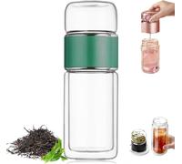Alivefuser Tea Infuser, Alivefuser 3-in-1double Layer Glass Tea Diffuser Bottle, with Filter & Lid, Portable Water Separation Glass Cup, for Loose Leaf (Green,350ml)