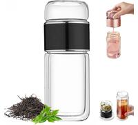 Alivefuser Tea Infuser, Alivefuser 3-in-1double Layer Glass Tea Diffuser Bottle, with Filter & Lid, Portable Water Separation Glass Cup, for Loose Leaf (Black,350ml)