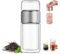 Alivefuser Tea Infuser, Alivefuser 3-in-1double Layer Glass Tea Diffuser Bottle, with Filter & Lid, Portable Water Separation Glass Cup, for Loose Leaf (Sliver,350ml)