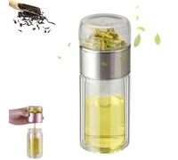 Alivefuser Tea Infuser, Alivefuser Glass Tea Infuser Bottle, Double-Walled Borosilicate Glass, 304 Stainless Steel Filter, Portable Loose Leaf Tea Maker for Travel, Office, Home (Silver,420ml)