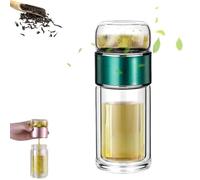 Alivefuser Tea Infuser, Alivefuser Glass Tea Infuser Bottle, Double-Walled Borosilicate Glass, 304 Stainless Steel Filter, Portable Loose Leaf Tea Maker for Travel, Office, Home (Green,420ml)