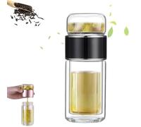 Alivefuser Tea Infuser, Alivefuser Glass Tea Infuser Bottle, Double-Walled Borosilicate Glass, 304 Stainless Steel Filter, Portable Loose Leaf Tea Maker for Travel, Office, Home (Black,420ml)