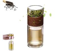 Alivefuser Tea Infuser, Alivefuser Glass Tea Infuser Bottle, Double-Walled Borosilicate Glass, 304 Stainless Steel Filter, Portable Loose Leaf Tea Maker for Travel, Office, Home (Wood Grain,420ml)