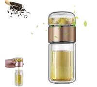 Alivefuser Tea Infuser, Alivefuser Glass Tea Infuser Bottle, Double-Walled Borosilicate Glass, 304 Stainless Steel Filter, Portable Loose Leaf Tea Maker for Travel, Office, Home (Gold,320ml)