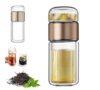 Alivefuser Tea Infuser, Alivevibes Alive Vibes 3-in-1double Layer Glass Tea Infuser with Filter & Lid, Portable Tea Water Separation Infusible Tea Cup for Loose Leaf Tea (Gold,500ml)
