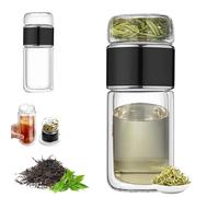Alivefuser Tea Infuser, Alivevibes Alive Vibes 3-in-1double Layer Glass Tea Infuser with Filter & Lid, Portable Tea Water Separation Infusible Tea Cup for Loose Leaf Tea (Black,350ml)