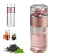 Alivefuser Tea Infuser, Alivevibes Alive Vibes 3-in-1double Layer Glass Tea Infuser with Filter & Lid, Portable Tea Water Separation Infusible Tea Cup for Loose Leaf Tea (Pink,500ml)