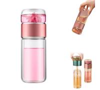Alivefuser Tea Infuser,Infusifie Tea Infuser,Portable Double Layered Teas Water Separation Glass Teas Cup, 3 in 1 Teas Maker, for Loose Leaf Fruit,Infused Water,Office,Travel (Pink)
