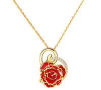 AliveRose Collar bañado en oro rosa real, regalo para mujer, collar con colgante de rosa de oro de 24 quilates, joyería para el día de la madre, aniversarios, cumpleaños, Navidad, ocasiones especiales