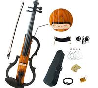 Aliyes tamaño completo 4/4 árbol de la vida Anillo Sólido Madera intermediate-b violín eléctrico/silencioso negro Kit de violín con caso, arco, colofonia, auriculares, soporte de hombro, cuerdas,