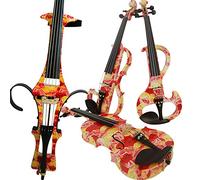 Aliyes Violonchelo eléctrico de madera maciza 4/4, cuerpo de madera de arce, accesorios de ébano con bolsa, arco, colofonia, cable auxiliar, auriculares, juego extra de cuerdas (flores rojas)