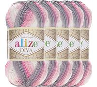 Alize 3245 Diva Batik - Ovillo de lana turca, 100 % acrílico, hilo para tejer a mano, hilo para tejer (5 unidades)