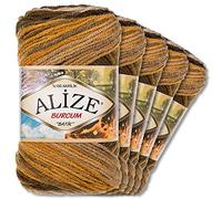Alize 5 ovillos de 100 g Burcum Batik Premium de lana 100% acrílico | 29 colores degradados de acento accesorios ganchillo ropa (5850)