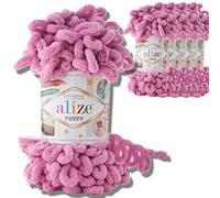 Alize 5 ovillos de 100 g de lana turca hinchada, hilo de chenilla súper voluminoso, suave para bebé, para tejer a mano, para hacer ganchillo, suave chenilla, XXL, para amigurumi (rosa, 98)