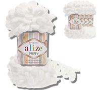 Alize 5 ovillos de 100 g de lana turca hinchada, hilo de chenilla súper voluminoso, suave para bebé, para tejer a mano, para hacer ganchillo, suave chenilla, XXL, para amigurumi (blanco, 55)