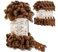 Alize 5 ovillos de 100 g de lana turca hinchada, hilo de chenilla súper voluminoso, suave para bebé, para tejer a mano, para ganchillo, suave chenilla, XXL, para amigurumi (Coffee Mocha, 321)