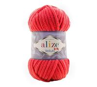 Alize 5 ovillos de 100 g de lana Velluto de 500 gramos de hilo de chenilla supervoluminoso, suave 100 g, cojín para manta de bebé, etc. (rojo 56)