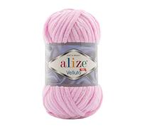 Alize 5 ovillos de 100 g de lana Velluto para tejer de 500 gramos de hilo de chenilla supervoluminoso, suave 100 g, almohada para bebé, etc. (rosa 31)