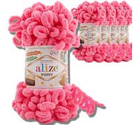 Alize 5 ovillos de lana turca de 100 g, ovillo de chenilla súper voluminoso, lana de bebé, lana para tejer a mano para crochet, suave lana de chenilla XXL para amigurumi (rosa vivo, 377)