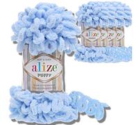Alize 5 ovillos de lana turca hinchada, 100 g, hilo de chenilla súper voluminoso, suave para bebé, para tejer a mano, para ganchillo, suave chenilla, XXL, para amigurumi (azul claro, 183)
