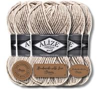 Alize 5 x 100 g Superlana Maxi Turco Premium lana Algodón y acrílico Hilados de tejer manuales lisos | Hilo de tejer | Color sólido bebé ganchillo Punto (beige mezclado | 152)