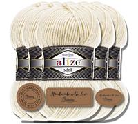 Alize 5 x 100 g Superlana Midi Turco Premium Lana Algodón y Acrílico Hilados de tejer manuales lisos | Hilo de tejer para bebé Tinte liso para ganchillo Ropa de punto (Marfil | 599)