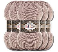 Alize 5 x 100g Superlana Midi Turco Premium Lana Algodón y Acrílico Hilados de tejer manuales lisos | Hilo de tejer Bebé Tinte liso para ganchillo Ropa de punto (Smoky | 652)