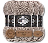 Alize 5 x 100g Superlana Midi Turco Premium Lana Algodón y Acrílico Hilados de tejer manuales lisos | Hilo de tejer Bebé Tinte liso para ganchillo Ropa de punto (mezcla beige | 152)