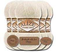 Alize 5x 100g Angora Gold Lana Turca Premium Algodón y Acrílico Hilados de tejer manuales lisos | Hilo de tejer Lana de bebé Unicolor para ganchillo Tejer Bufandas (crema, 1)