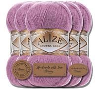 Alize 5x 100g Angora Gold Lana Turca Premium Algodón y Acrílico Hilados de tejer manuales lisos | Hilo de tejer Lana de bebé Unicolor para ganchillo Tejer Bufandas (rosa - 28)