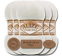 Alize 5x 100g Angora Gold Lana Turca Premium Algodón y Acrílico Hilados de tejer manuales lisos | Hilo de tejer Lana de bebé Unicolor para ganchillo Tejer Bufandas (crema clara)