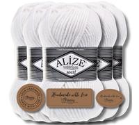 Alize 5x 100g Superlana Maxi Turco Premium Lana Algodón y Acrílico Hilados de tejer manuales lisos | Hilo de tejer | Color sólido bebé ganchillo Punto (blanco | 55)