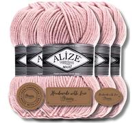 Alize 5x 100g Superlana Maxi Turco Premium Lana Algodón y Acrílico Hilados de tejer manuales lisos | Hilo de tejer | Color sólido bebé ganchillo Punto (polvo, 161)