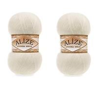 Alize Angora Gold Yarn - Hilo suave de 20 % lana, 80 % acrílico suave, lote de 2 unidades de 200 g, 1204 yardas, color crema