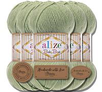 Alize Baby Best Batik 5 ovillos de 100 g de lana turca para tejer prendas para bebés, color liso, hilo para hacer punto a mano, tejer, hacer ganchillo, algodón suave (verde oliva, 138)