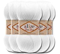 Alize Baby Best Batik 5 ovillos de 100 g de lana turca para tejer prendas para bebés, color liso, hilo para hacer punto a mano, tejer, hacer ganchillo, algodón suave (blanco, 55)