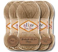 Alize Baby Best Batik 5 ovillos de 100 g de lana turca para tejer prendas para bebés, color liso, hilo para hacer punto a mano, tejer, hacer ganchillo, algodón suave (Camel, 368)