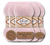 Alize Baby Best Batik 5 ovillos de 100 g de lana turca para tejer prendas para bebés, color liso, hilo para hacer punto a mano, tejer, hacer ganchillo, algodón suave (rosa (powder pink), 184)